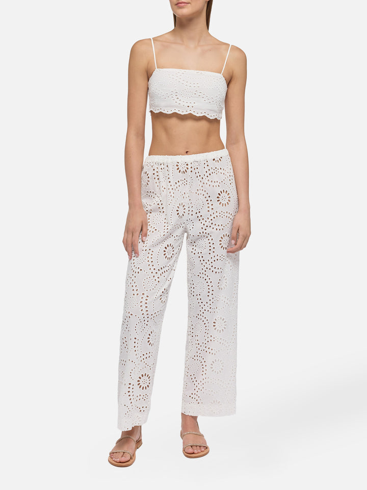 Inez white Sangallo lace pants