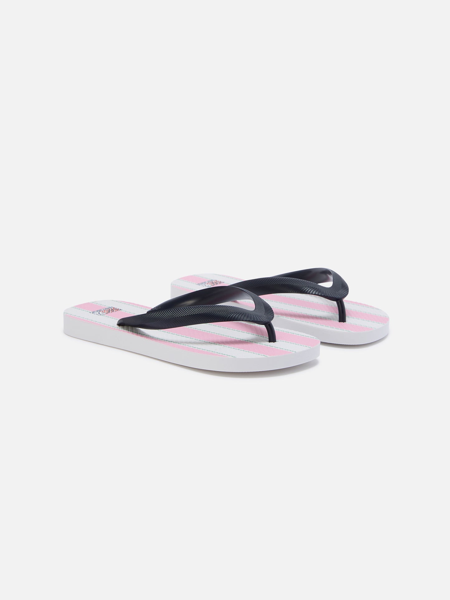 Flip rubber slip-on slides with pink and white stripes