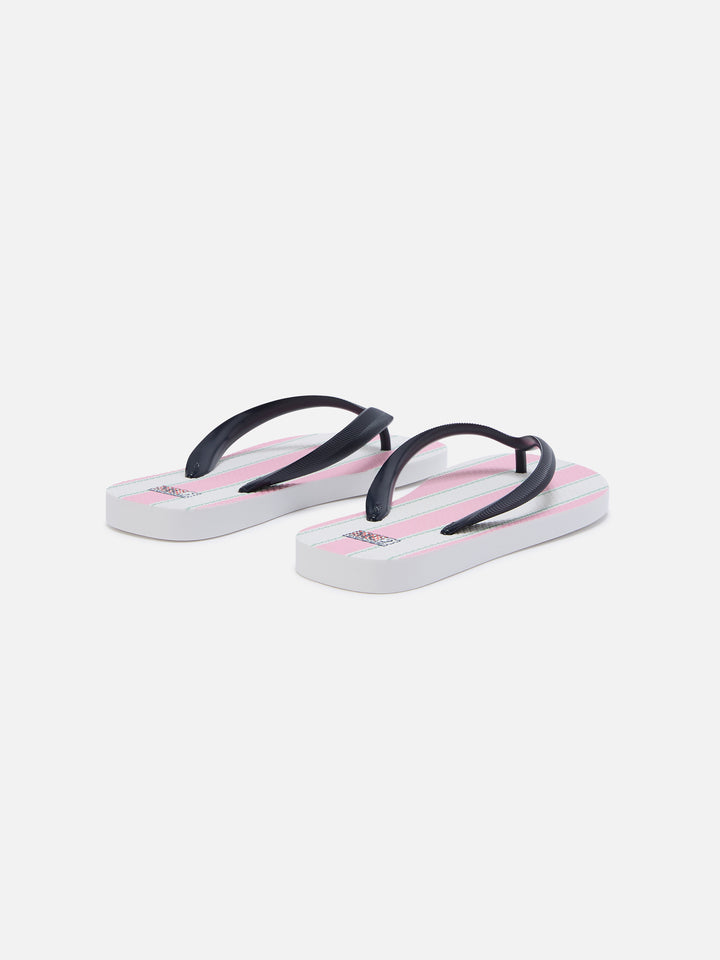 Flip rubber slip-on slides with pink and white stripes