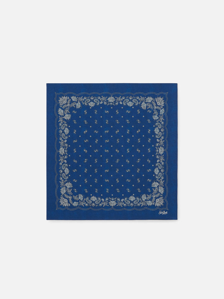 Foulard in cotone con stampa bandana blu indigo