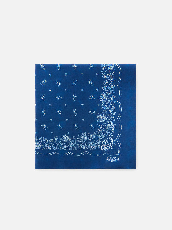 Foulard in cotone con stampa bandana blu indigo