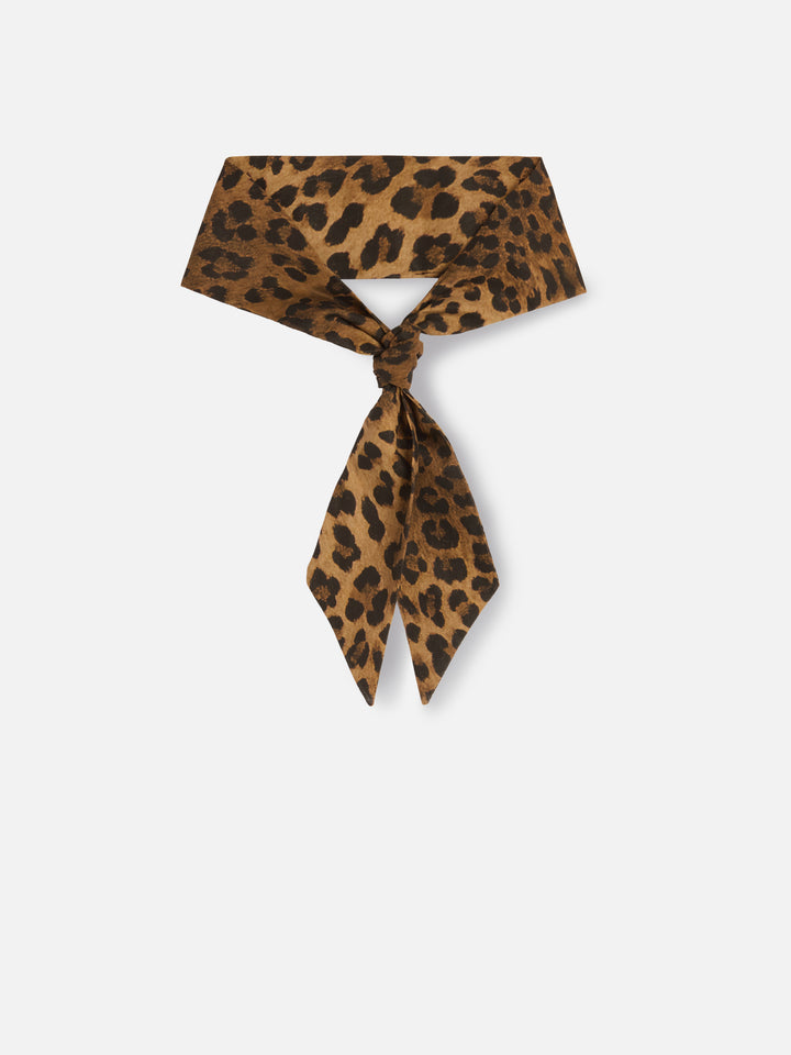 Band scarf in cotton with animalier leopard print