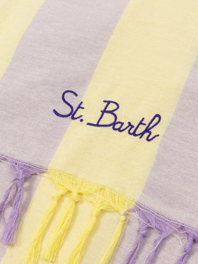 Leichtes Baumwoll-Strandtuch Fouta mit fliederfarbenem Streifendruck