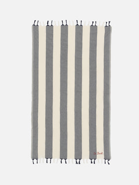 Light cotton beach towel Fouta with navy blue striped print - MC2 Saint Barth