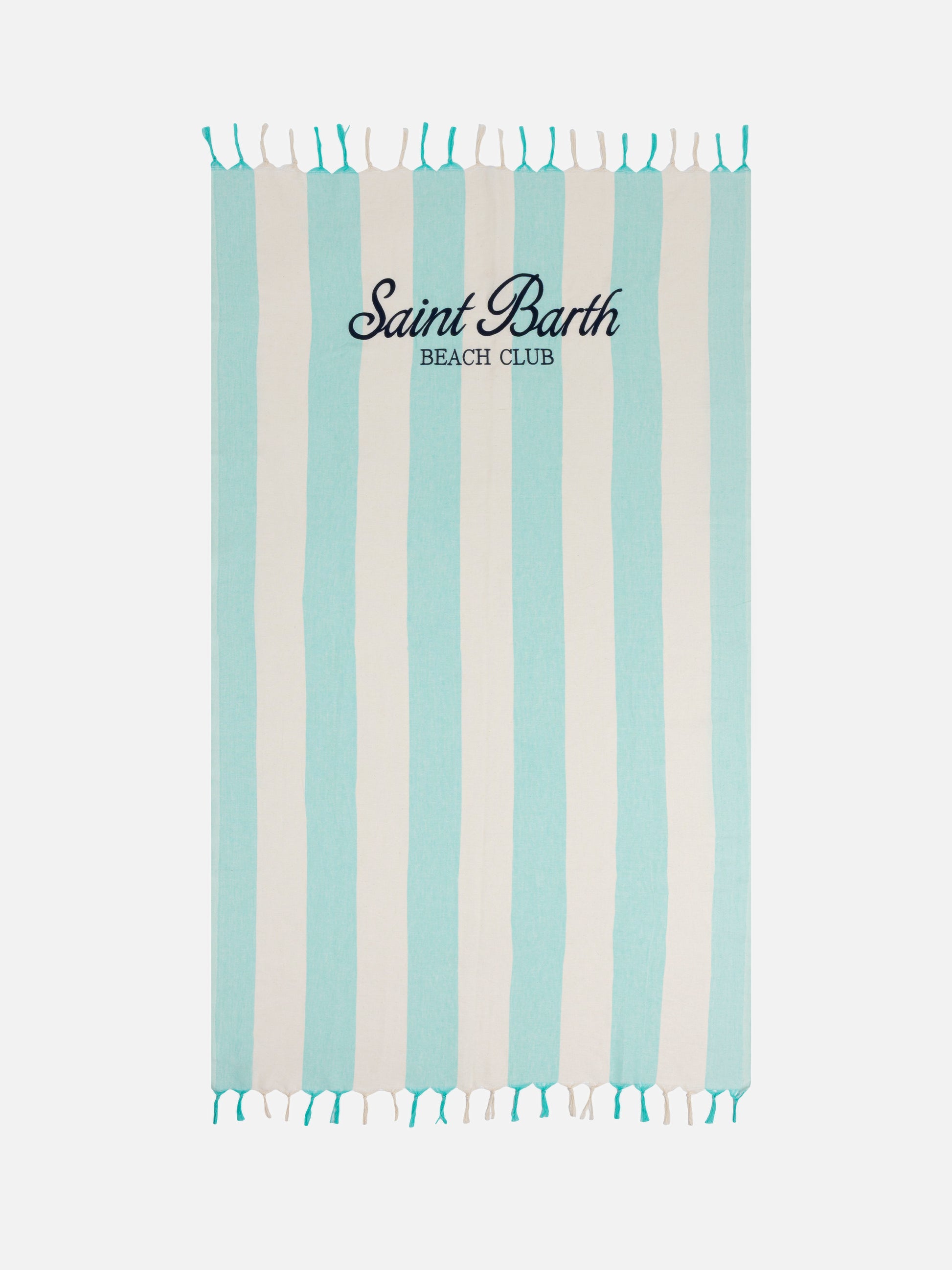 Light cotton Fouta beach towel with water green striped print - MC2 Saint Barth