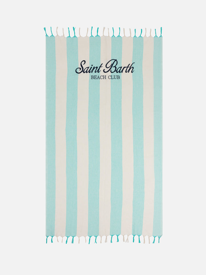 Light cotton Fouta beach towel with water green striped print - MC2 Saint Barth