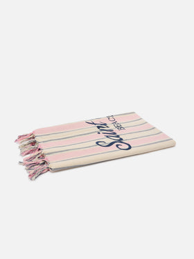 Foutas Lightbeach-Handtuch mit rosa-weißen Streifen und gesticktem Logo 