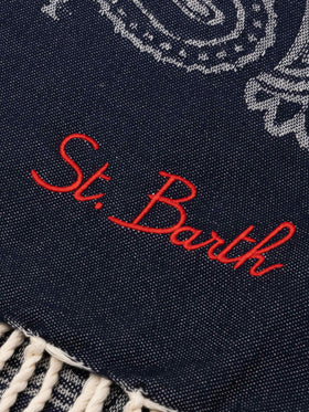 Telo mare Foutas in cotone jacquard con fantasia bandana blu navy