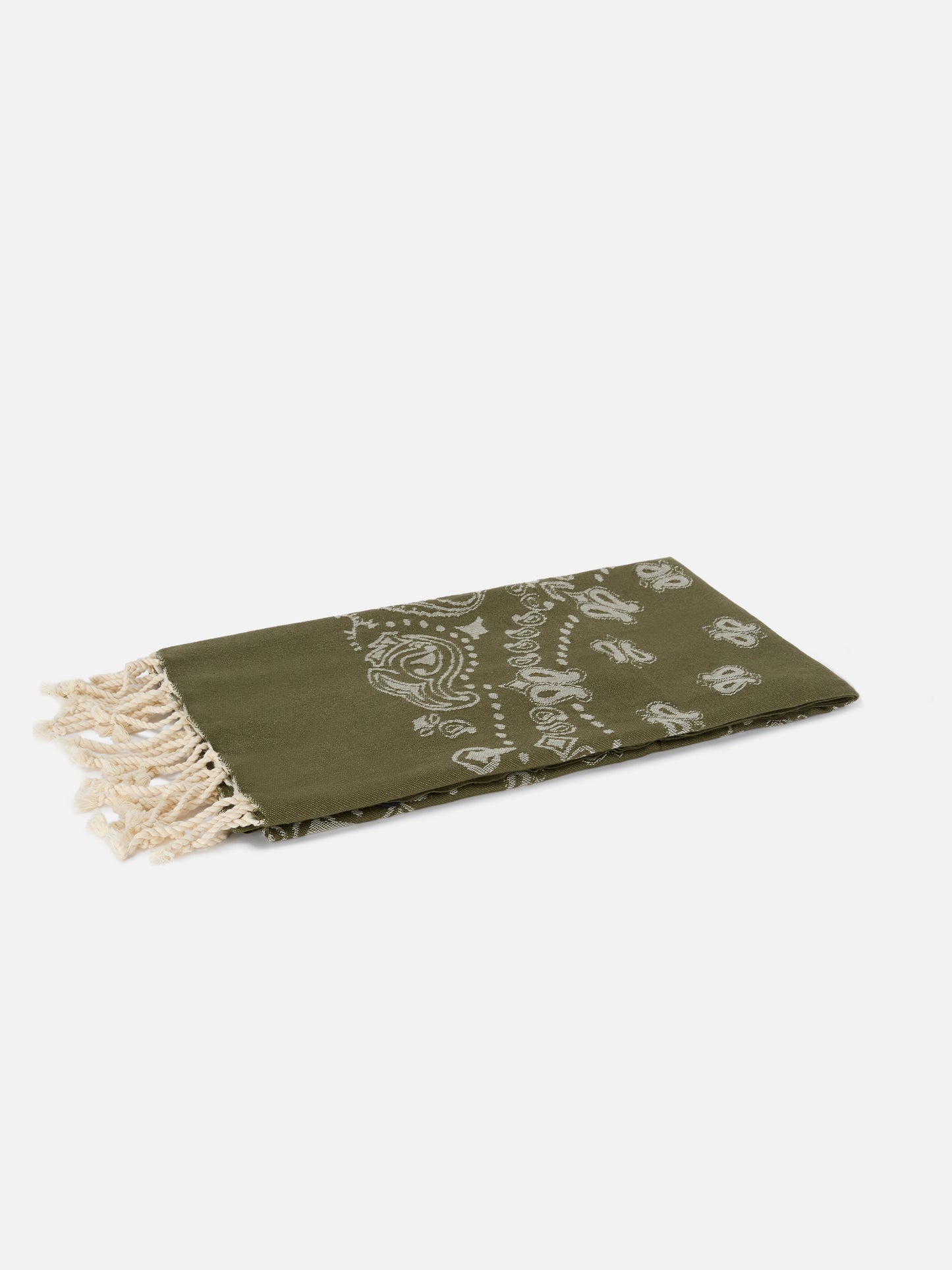 Foutas cotton Jaquard beach towel with military green bandana pattern