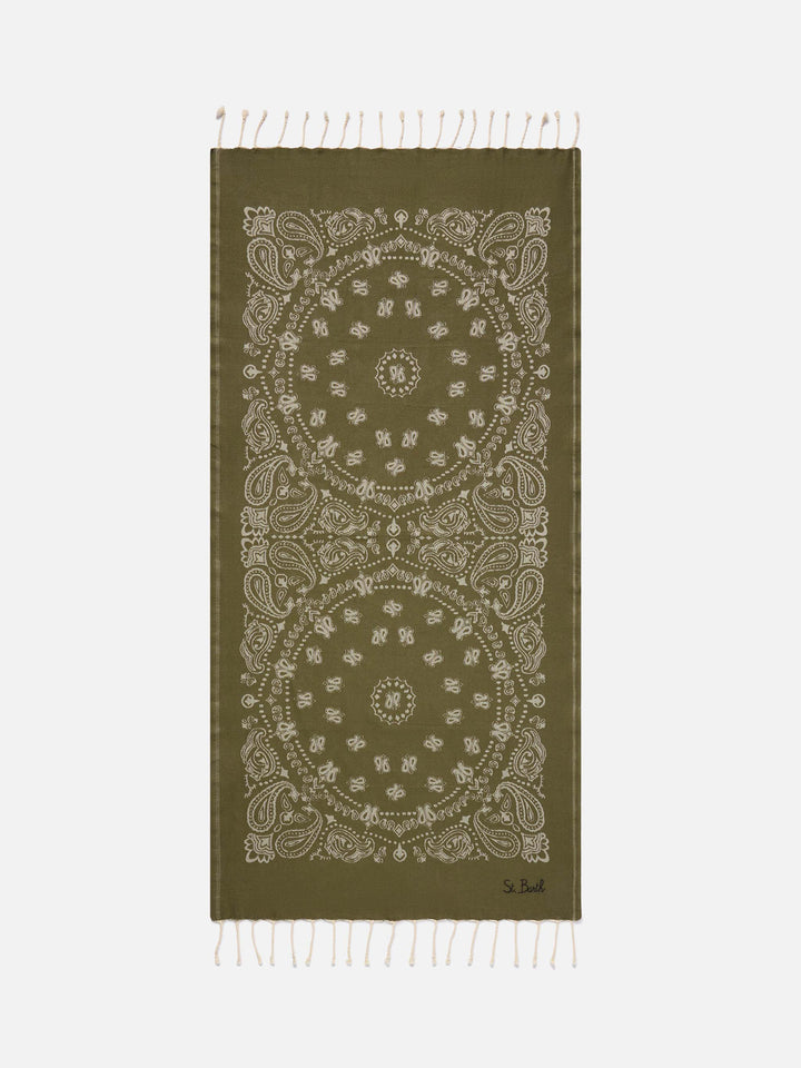 Foutas-Badetuch aus Baumwoll-Jaquard mit Bandana-Muster in Military-Grün 