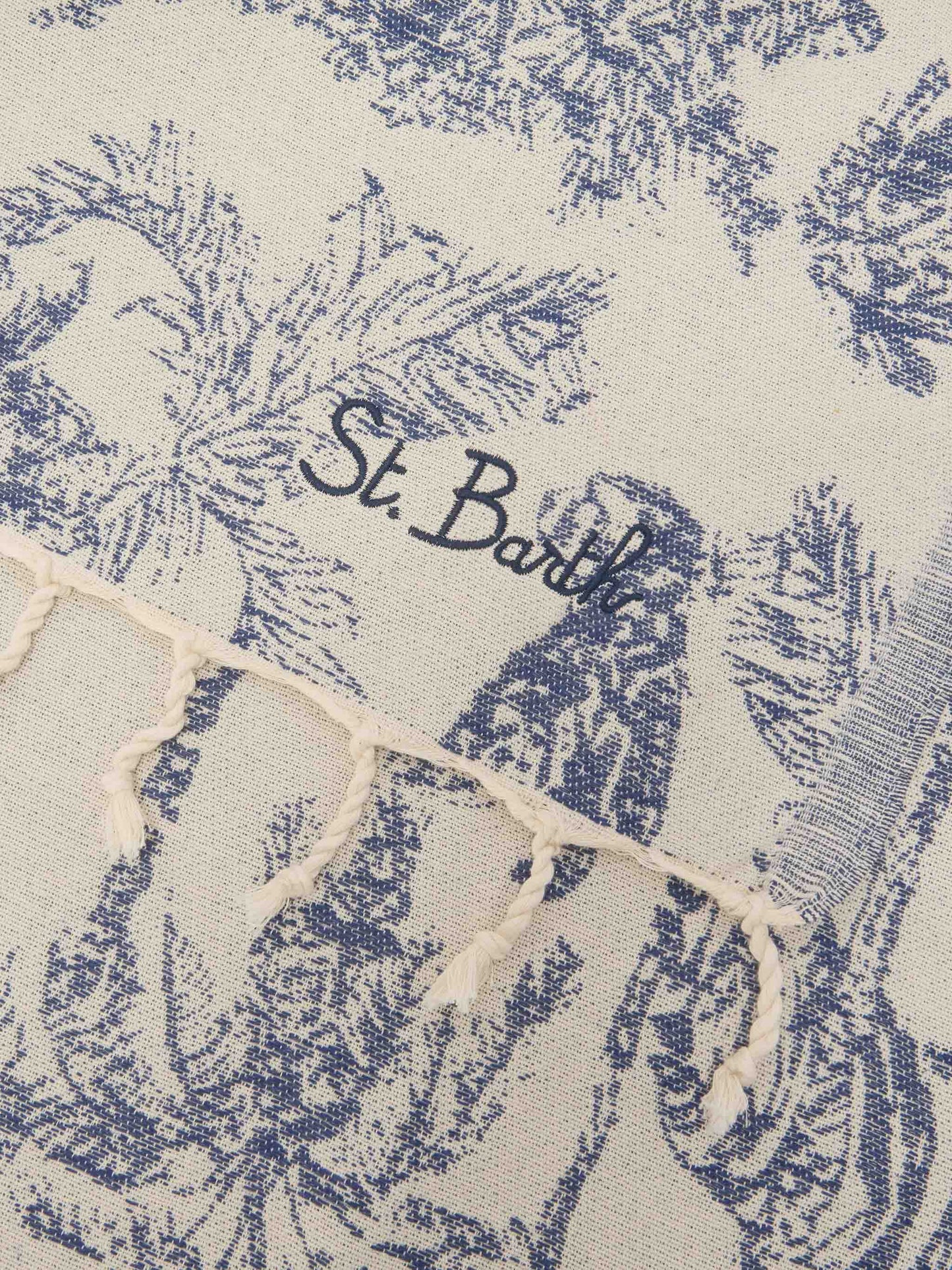 Foutas cotton beach towel with toile de Jouy Jaquard