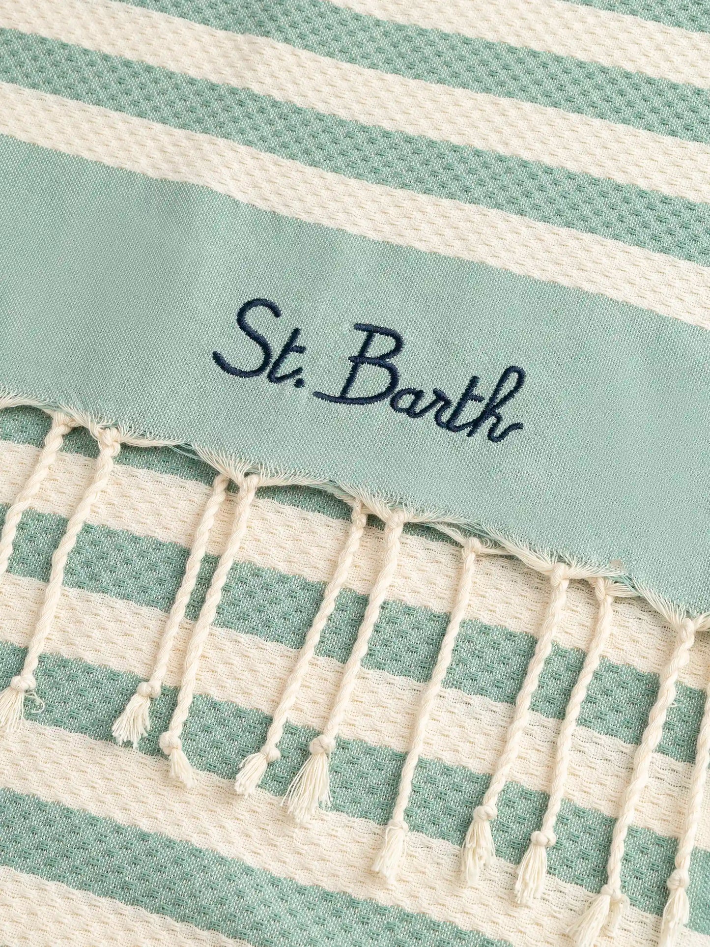 Cotton beach towel Fouta with sage green striped print - MC2 Saint Barth