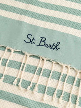 Cotton beach towel Fouta with sage green striped print - MC2 Saint Barth