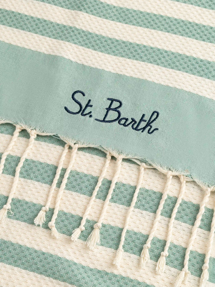 Cotton beach towel Fouta with sage green striped print - MC2 Saint Barth