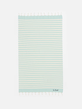 Telo mare in cotone Fouta con stampa a righe verde acqua