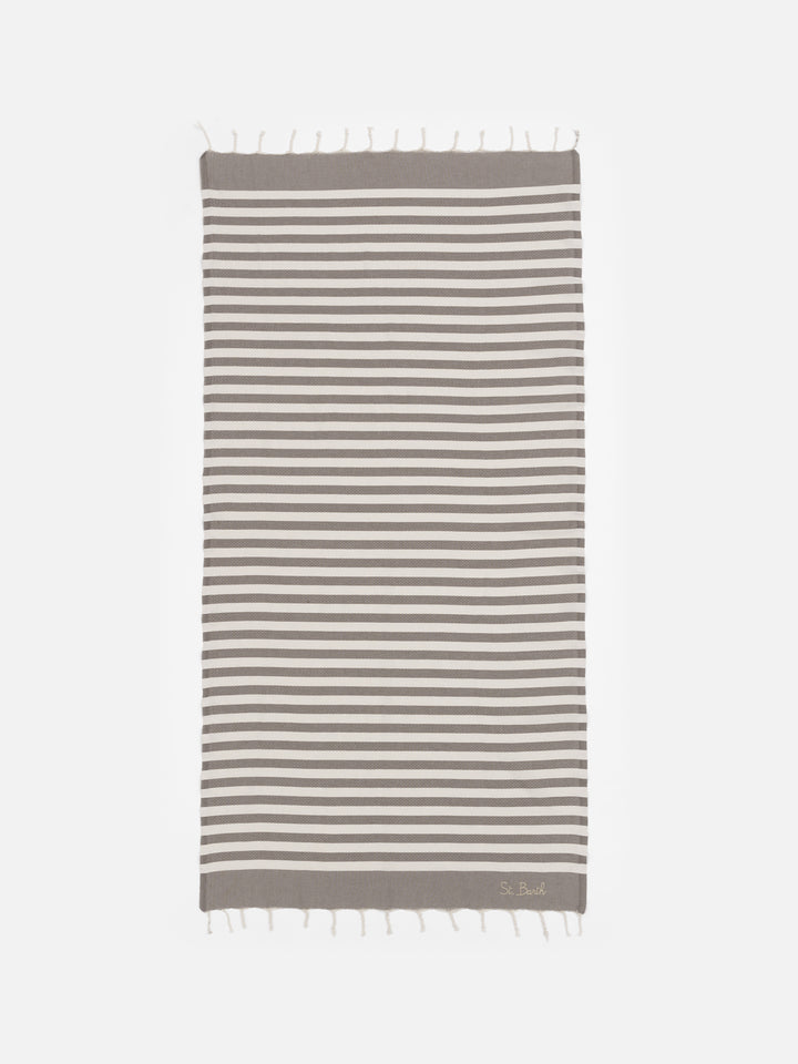 Baumwoll-Strandtuch Fouta mit braunem Streifendruck