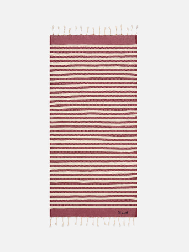 Fouta-Strandtuch mit bordeauxroten und weißen Streifen 