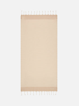 Foutas beach towel with small beige and white stripes