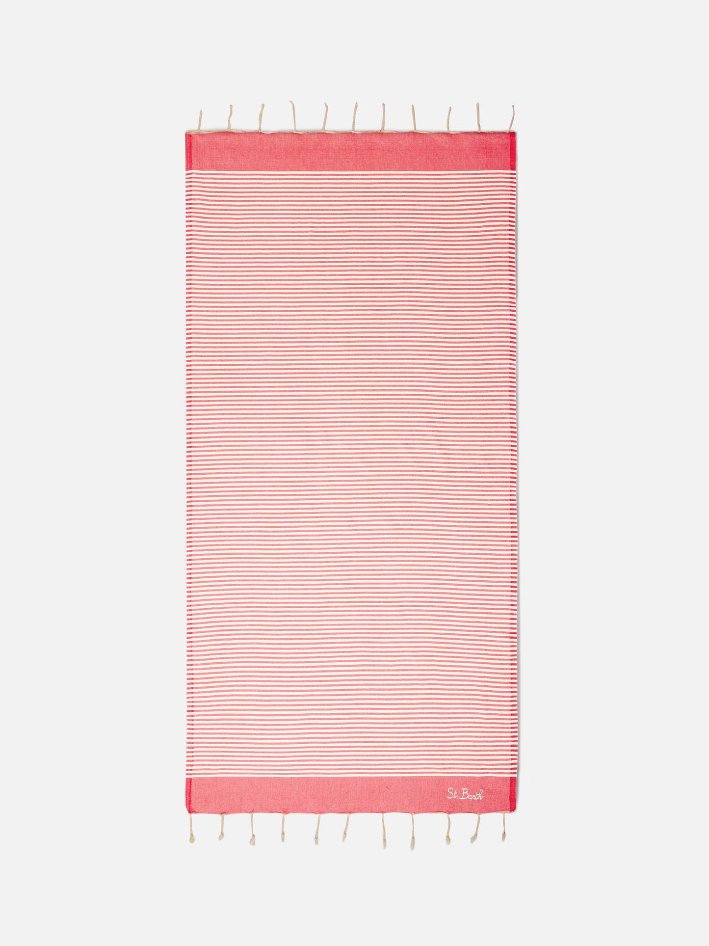 Serviette de plage fouta à fines rayures rouges et blanches 