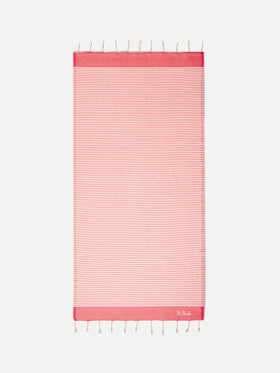 Serviette de plage fouta à fines rayures rouges et blanches 