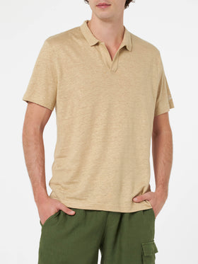 Beige linen buttonless polo shirt Fraser - MC2 Saint Barth