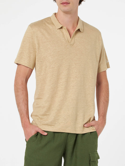 Beige linen buttonless polo shirt Fraser - MC2 Saint Barth
