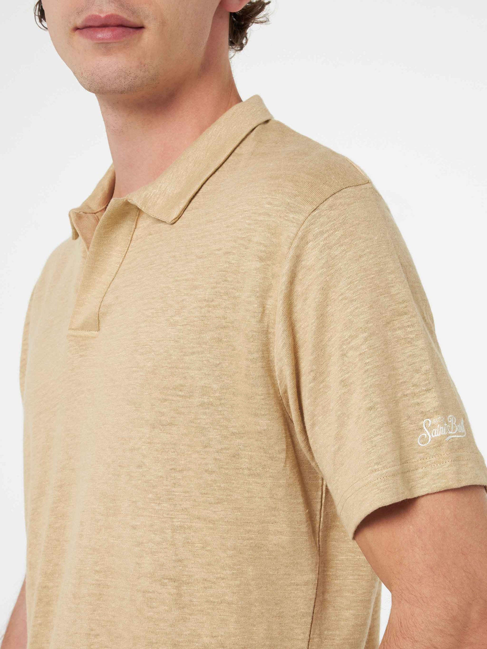 Beige linen buttonless polo shirt Fraser - MC2 Saint Barth
