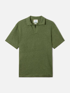 Polo Fraser in puro lino verde militare