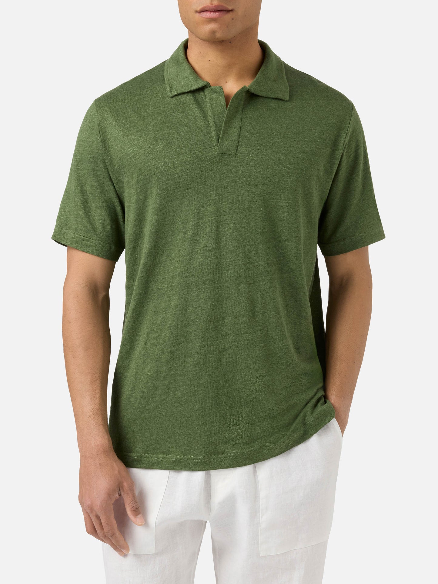 Polo Fraser in puro lino verde militare