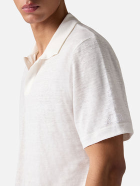 White Fraser polo in pure linen solid color