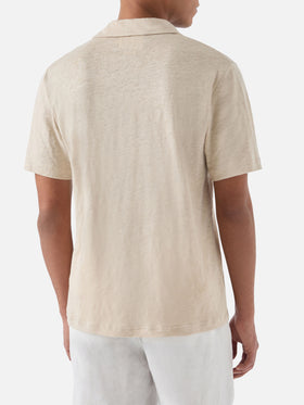 Beige Fraser polo in pure linen solid color