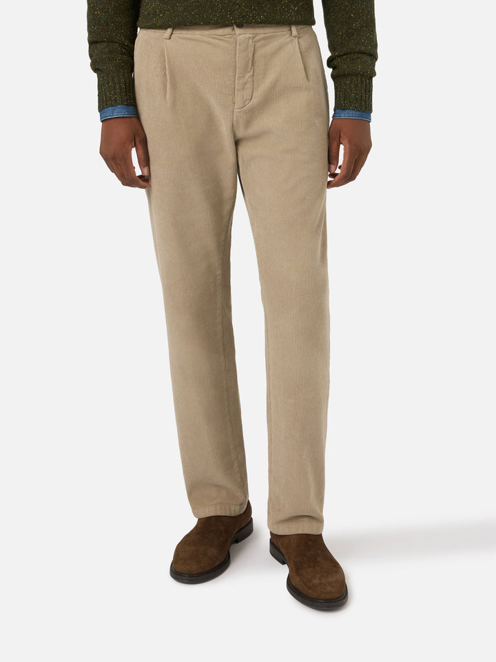 Pantaloni Fuji beige in velluto a costine