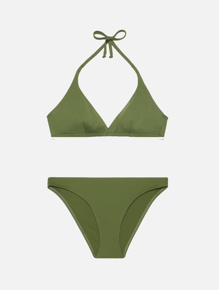 Gaia top bralette triangolo verde militare - Slip mare a vita alta Maia verde militare