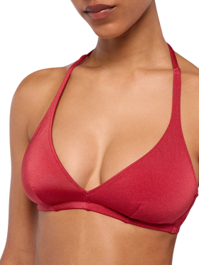 Yali shimmer brick red classic swim briefs - Gaia shimmer brick red triangle bralette top - MC2 Saint Barth
