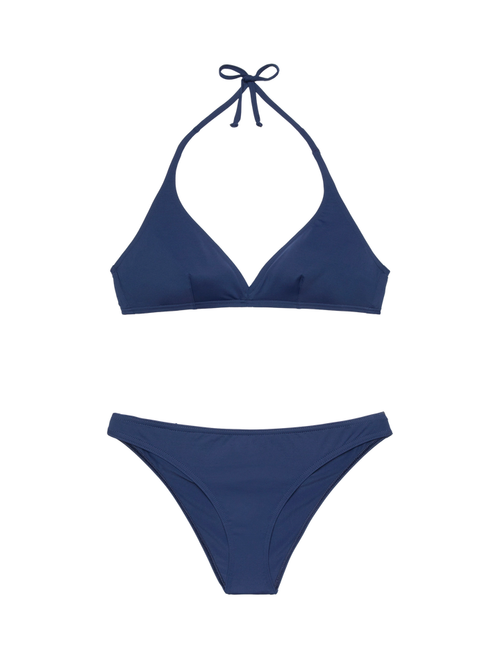 Maia high-waist navy blue swim briefs - Gaia navy blue triangle bralette top - MC2 Saint Barth