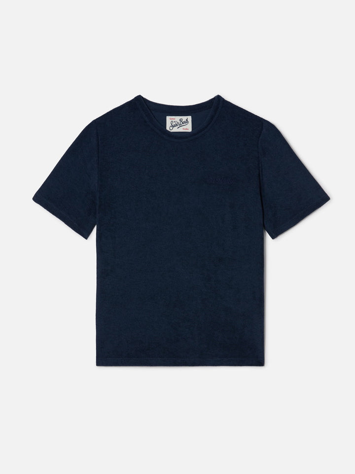 T-shirt Gary Jr in tessuto effetto spugna blu navy con logo ricamato