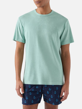 Green Gary cotton terry-effect t-shirt with logo embroidery