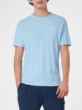 Man light blue terry t-shirt Gary with St. Barth embroidery - MC2 Saint Barth