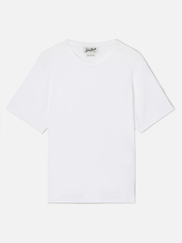 White Gary cotton terry-effect t-shirt with logo embroidery