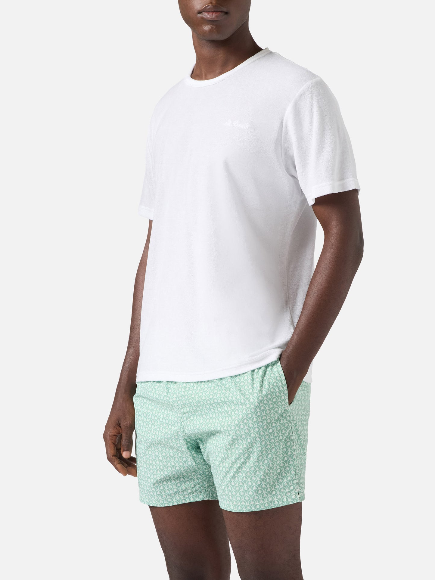 White Gary cotton terry-effect t-shirt with logo embroidery