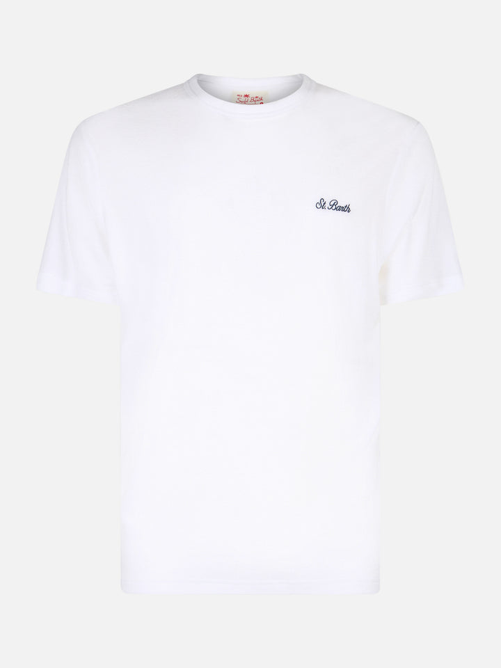 Tshirt in spugna bianca Gary con ricamo St. Barth