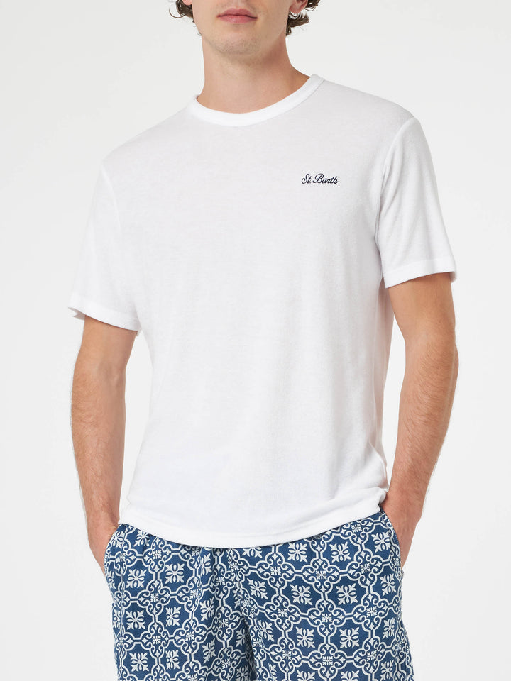 Weißes Frottee-T-Shirt Gary mit St. Barth-Stickerei