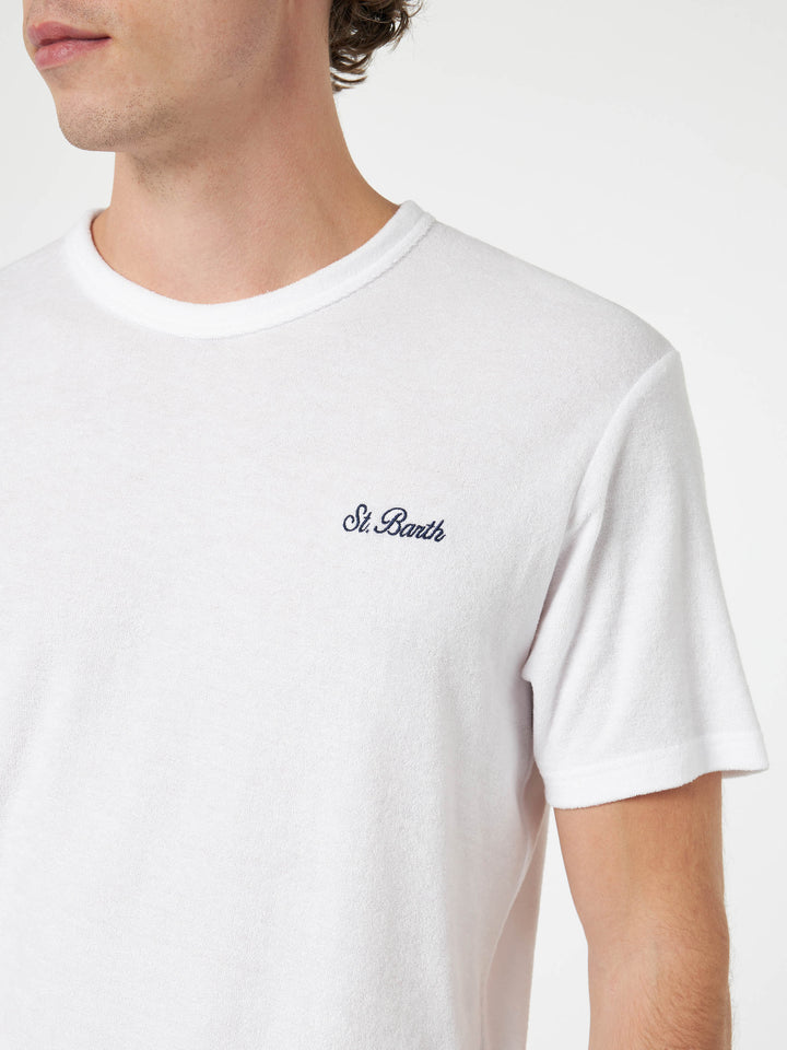 Weißes Frottee-T-Shirt Gary mit St. Barth-Stickerei