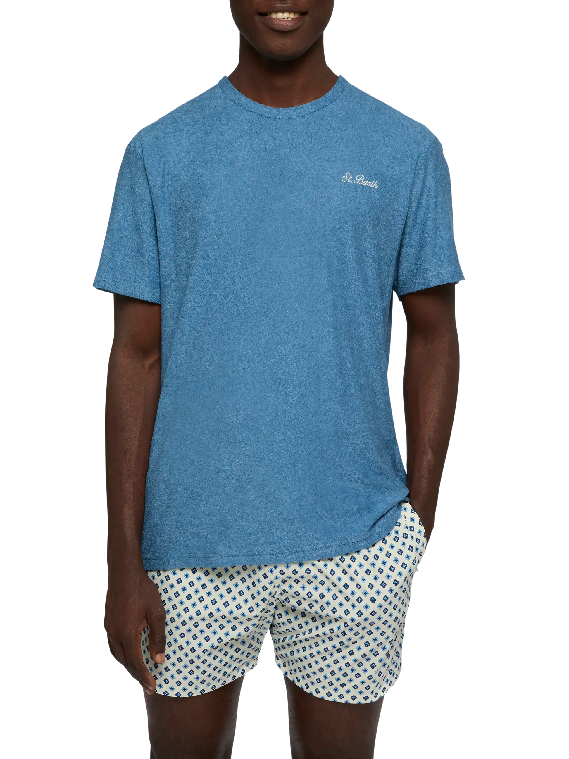 Dusty blue terry t-shirt Gary with St. Barth embroidery - MC2 Saint Barth