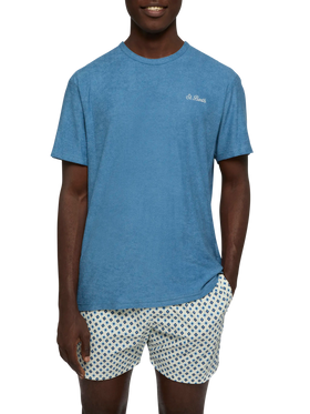 Dusty blue terry t-shirt Gary with St. Barth embroidery - MC2 Saint Barth