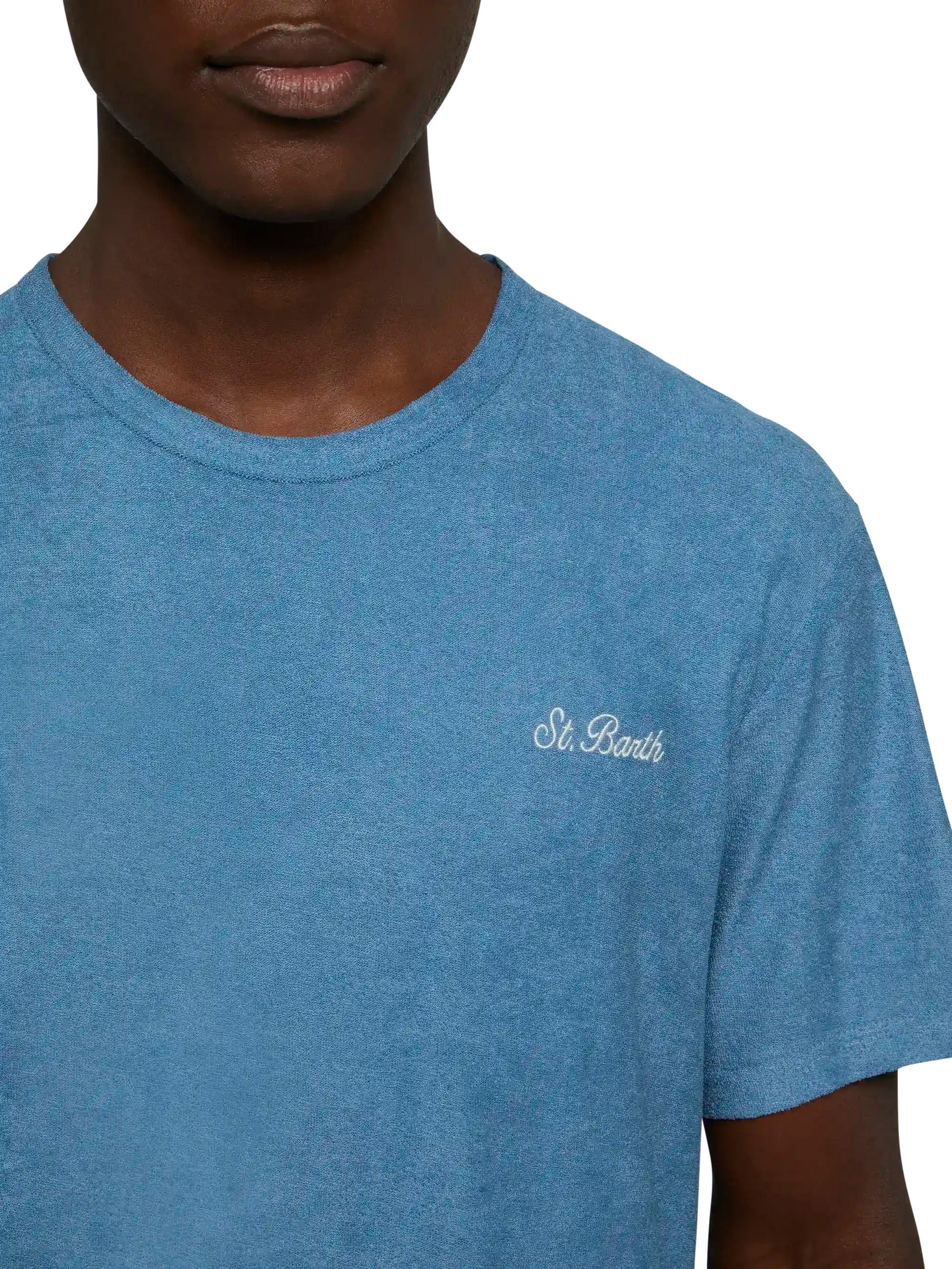 Dusty blue terry t-shirt Gary with St. Barth embroidery - MC2 Saint Barth