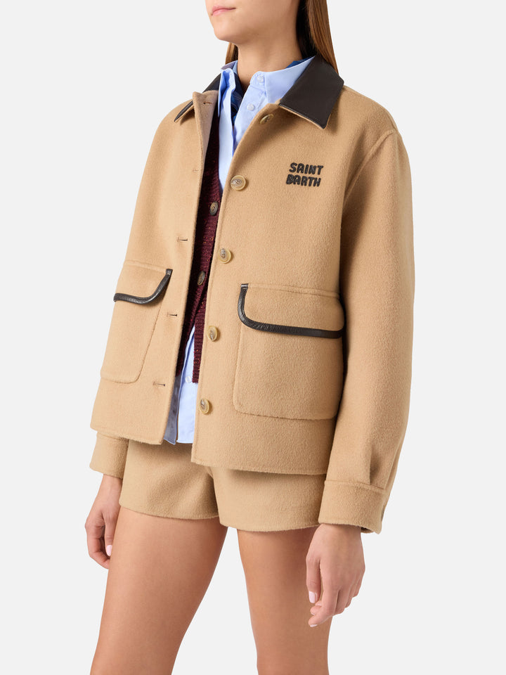 Veste en mélange de laine Beige Glacienne avec écusson logo 