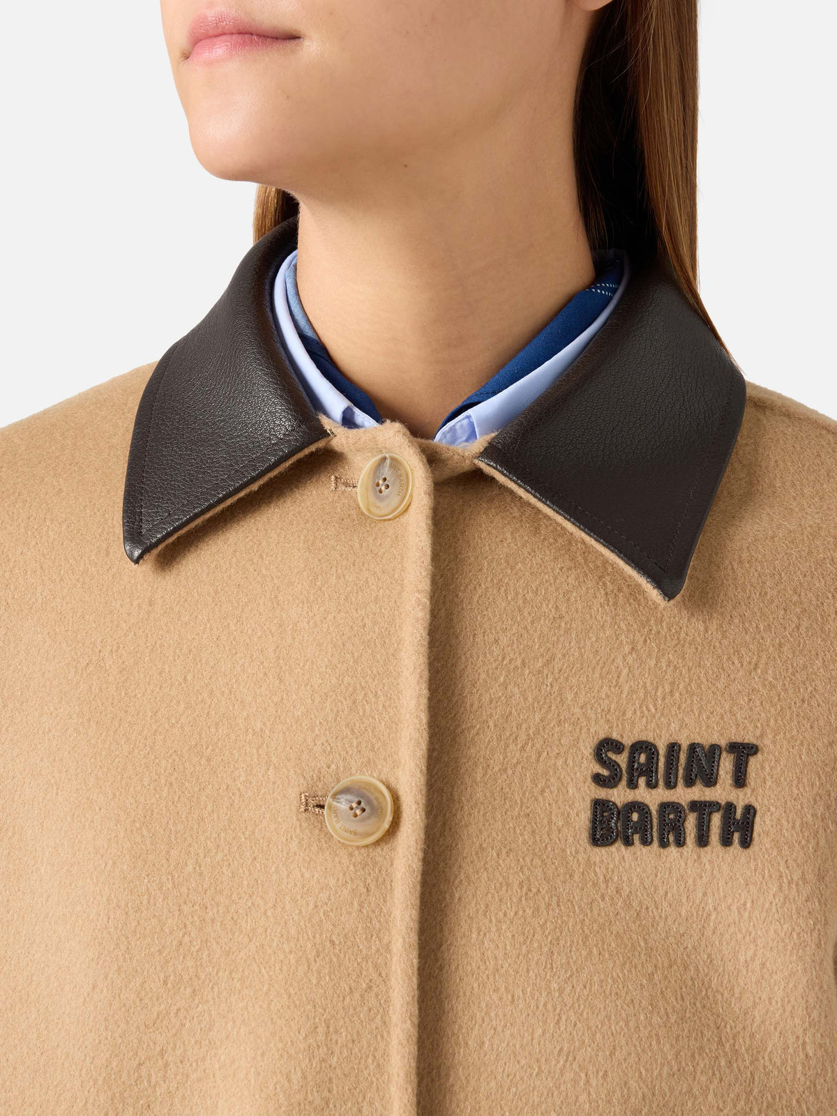 Chaqueta beige de mezcla de lana Glacienne con parche del logo 