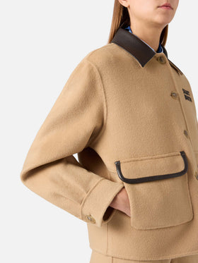 Chaqueta beige de mezcla de lana Glacienne con parche del logo 