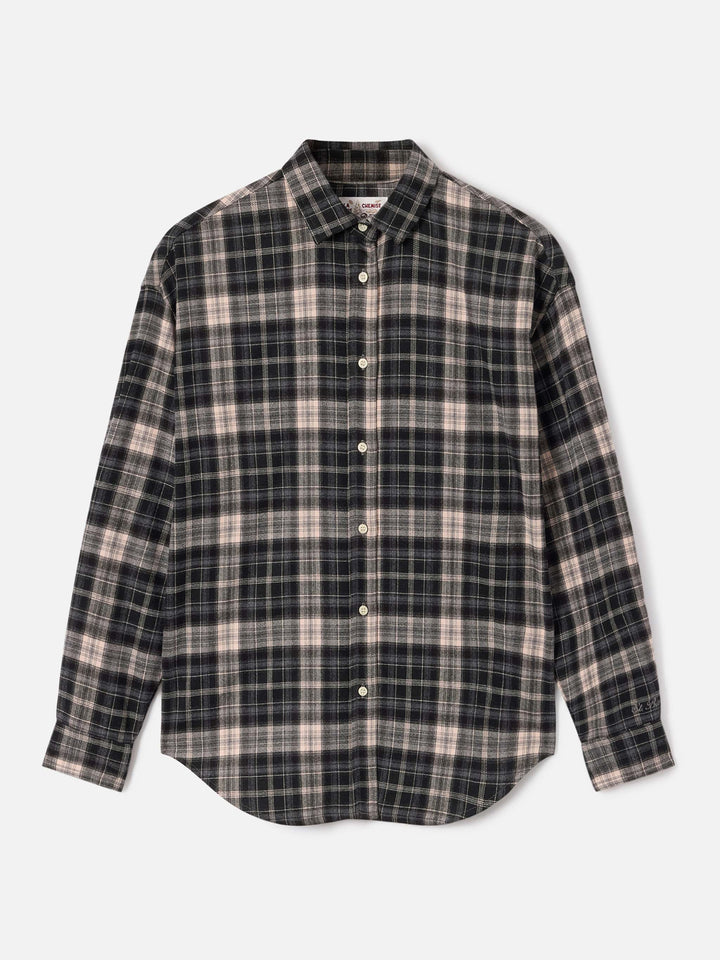 Gigy flannel shirt with tartan pattern and logo embroidery